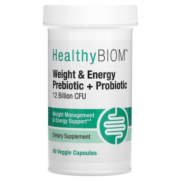 HealthyBiom, Weight Management and Energy Prebiotic + Probiotic, 12 Billion CFUs, 60 Veggie Capsules